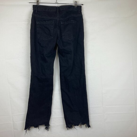 FREE PEOPLE Sz 25 Maggie Black Distressed Jeans Raw Hem Button Fly Mid Rise - Picture 5 of 8